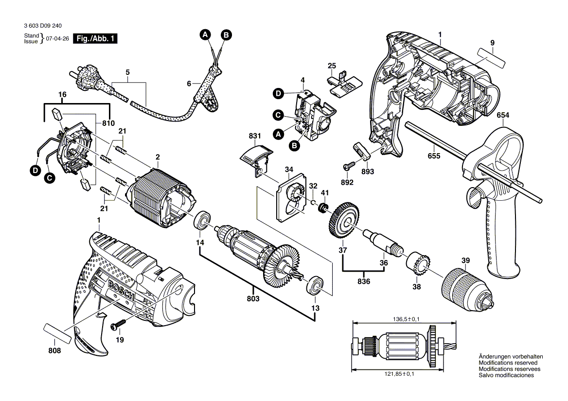 Новый подлинный Bosch 2608572165 Чак без ключа