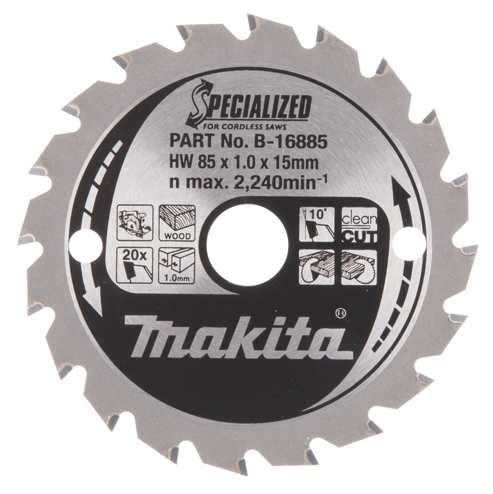 Neue echte Makita B-16885 Kreissäge Blade Hm 85 mm x 15 mm x 1,0 mm 20t