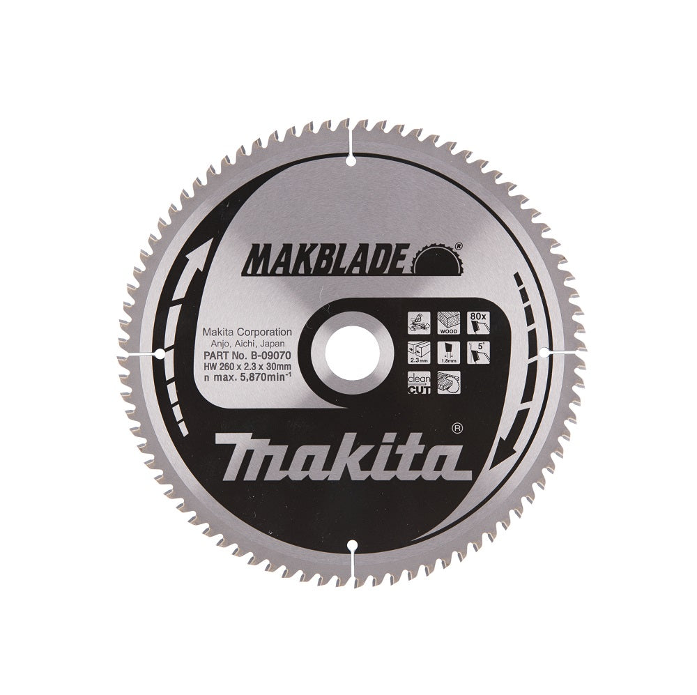 Nieuwe echte Makita B-09070 Circulat Saw Makblade 260mm x30 mm x 2,3 mm 80t