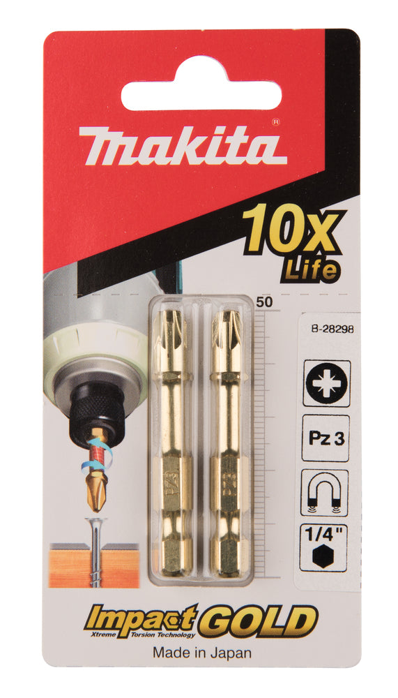 Новая подлинная Makita 2 упаковки B-28298 Impact Gold Bit Bit Pz3 50 мм (4 шт.